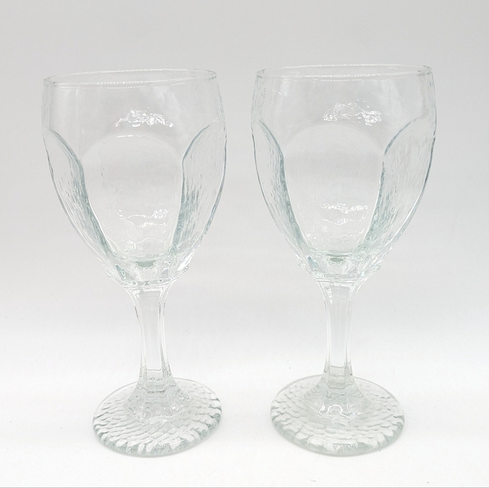 Vintage Libbey Chivalry Textured Clear Glass Goblets Set Of 2